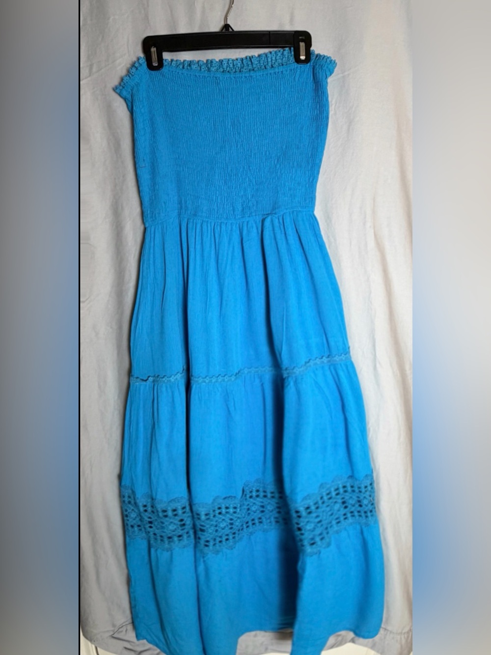 Turquoise Blue Tiered Strapless Maxi Dress